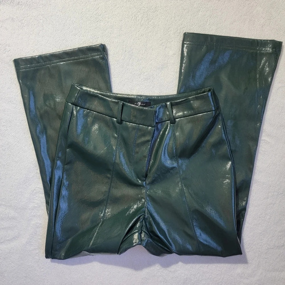 NWT 7 For All Mankind Faux Leather Cropped Wide Leg Shiny Green Pants Size M - Picture 4 of 14